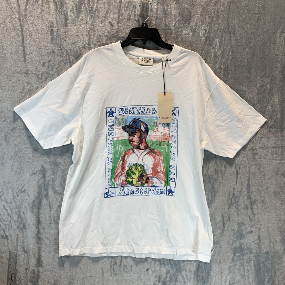 Scotch & Soda Men's T Shirt Baseball Artwork‎ Tee XXL White 100% Organic Cotton